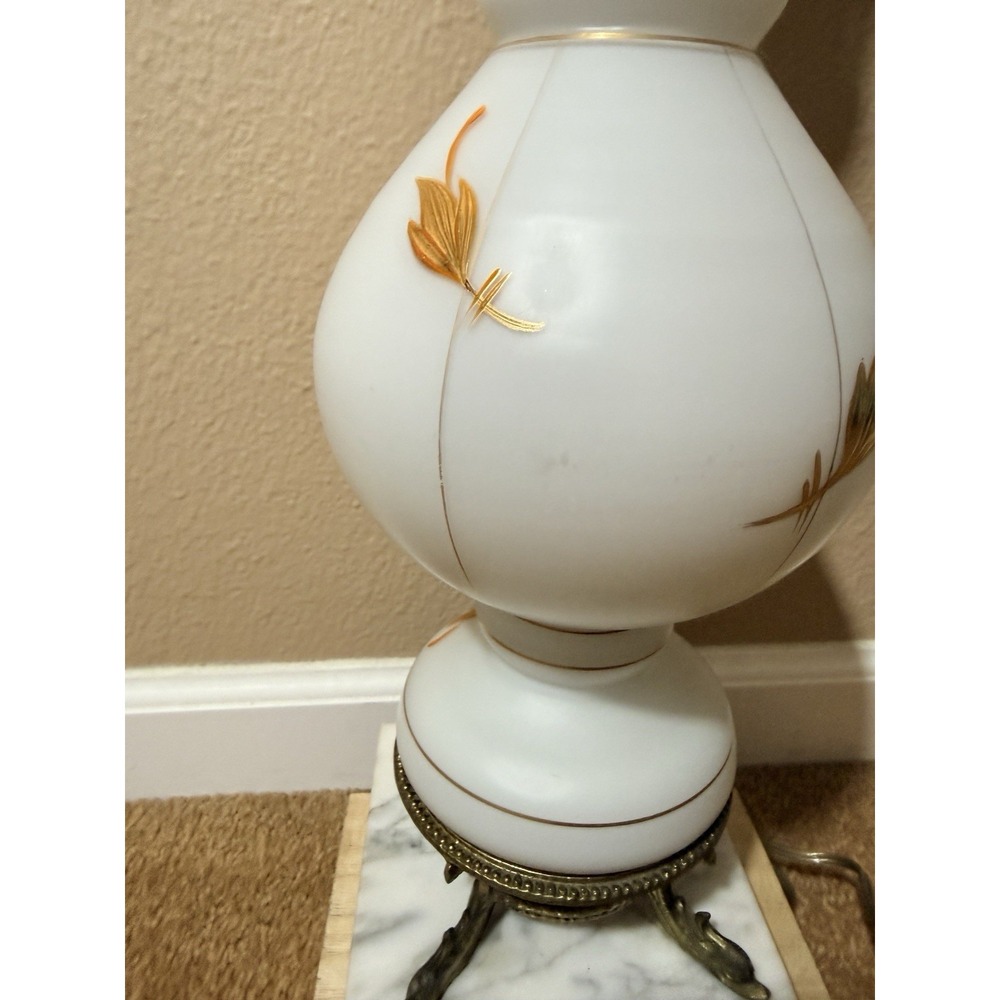 Vtg White Satin Lamp Made in Western Germany, Poseidon Fish Base On Marble 29" - Picture 11 of 16